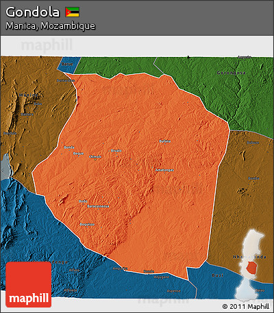 Political 3D Map of Gondola, darken