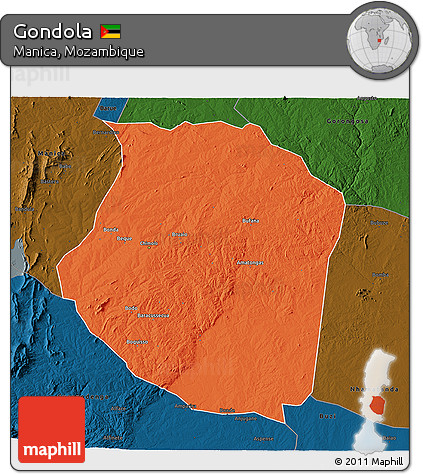 Political 3D Map of Gondola, darken