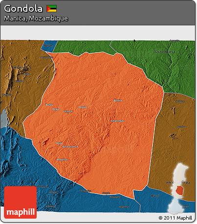 Political 3D Map of Gondola, darken