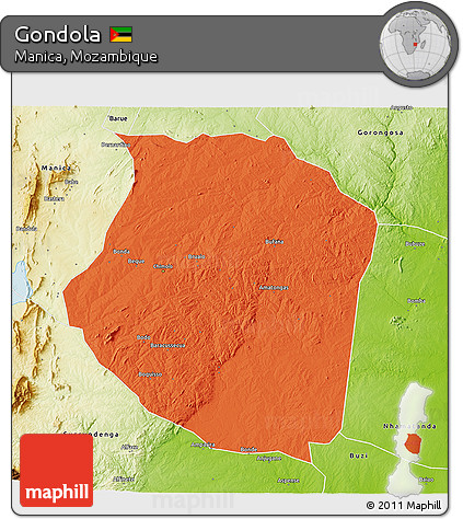 Political 3D Map of Gondola, physical outside