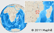 Shaded Relief Location Map of Gondola, highlighted parent region, within the entire country