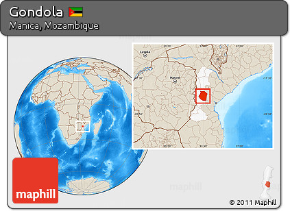 Shaded Relief Location Map of Gondola, highlighted parent region