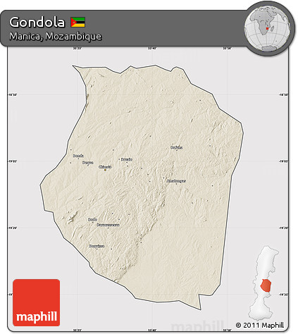 Shaded Relief Map of Gondola, cropped outside
