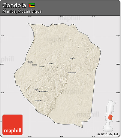Shaded Relief Map of Gondola, cropped outside