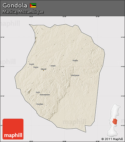 Shaded Relief Map of Gondola, cropped outside