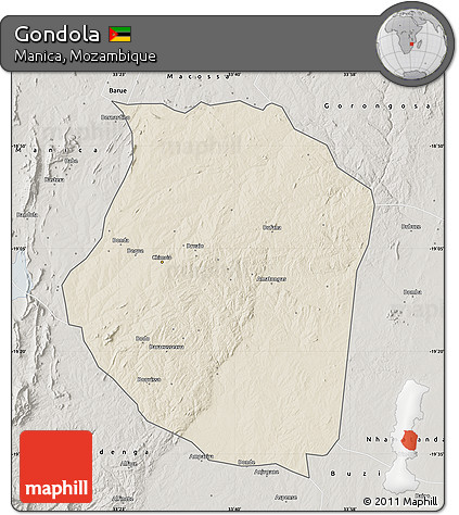 Shaded Relief Map of Gondola, semi-desaturated