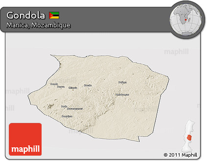 Shaded Relief Panoramic Map of Gondola, cropped outside