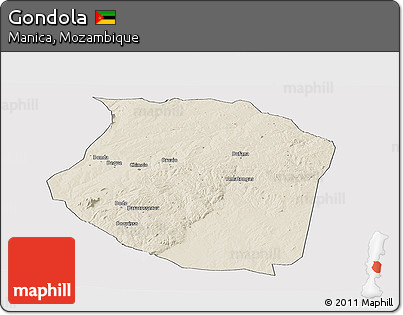 Shaded Relief Panoramic Map of Gondola, cropped outside