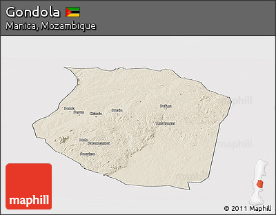 Shaded Relief Panoramic Map of Gondola, cropped outside