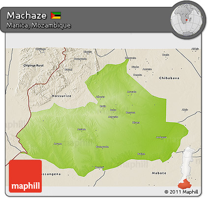 Physical 3D Map of Machaze, shaded relief outside