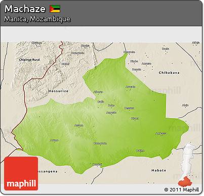 Physical 3D Map of Machaze, shaded relief outside