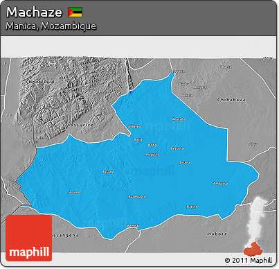 Political 3D Map of Machaze, desaturated