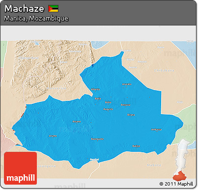 Political 3D Map of Machaze, lighten