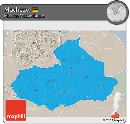 Political 3D Map of Machaze, lighten, semi-desaturated