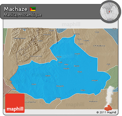 Political 3D Map of Machaze, semi-desaturated