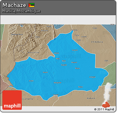 Political 3D Map of Machaze, semi-desaturated