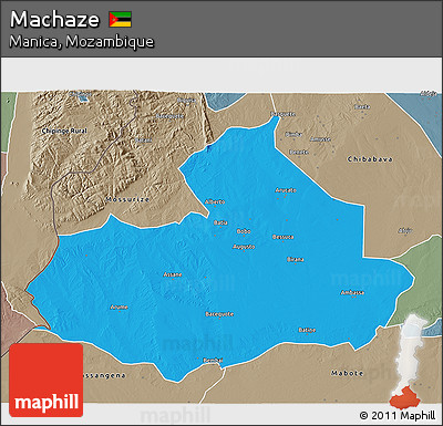 Political 3D Map of Machaze, semi-desaturated