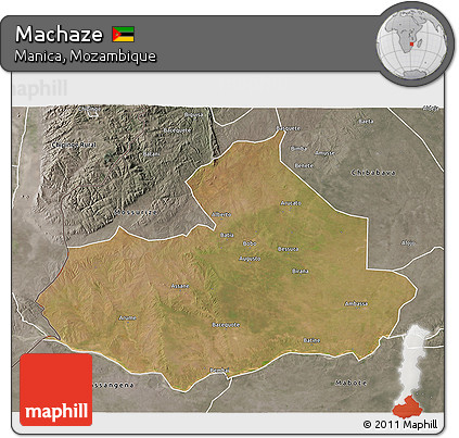 Satellite 3D Map of Machaze, semi-desaturated