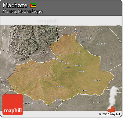 Satellite 3D Map of Machaze, semi-desaturated