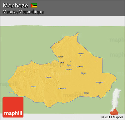 Savanna Style 3D Map of Machaze, single color outside
