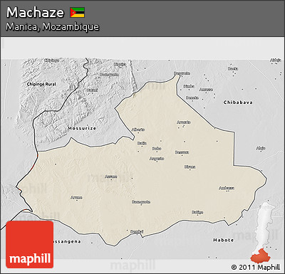 Shaded Relief 3D Map of Machaze, desaturated