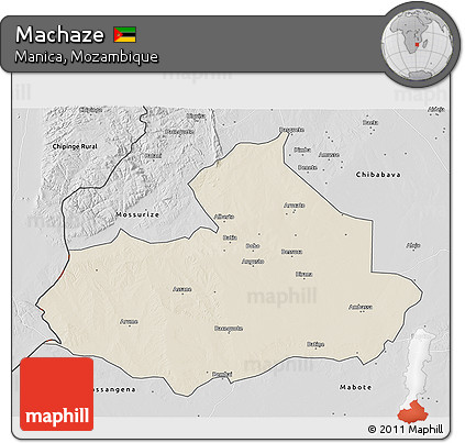 Shaded Relief 3D Map of Machaze, desaturated