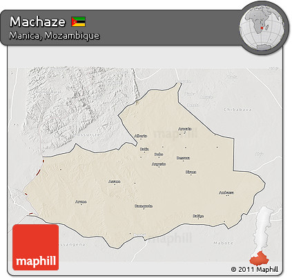 Shaded Relief 3D Map of Machaze, lighten, semi-desaturated