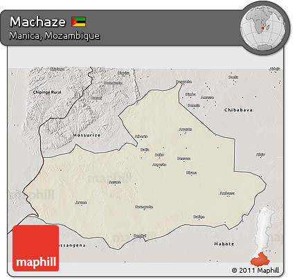 Shaded Relief 3D Map of Machaze, semi-desaturated