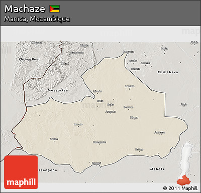 Shaded Relief 3D Map of Machaze, semi-desaturated