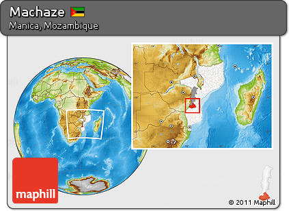 Physical Location Map of Machaze, highlighted country, highlighted parent region, within the entire country