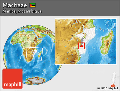 Physical Location Map of Machaze, highlighted country, highlighted parent region, within the entire country