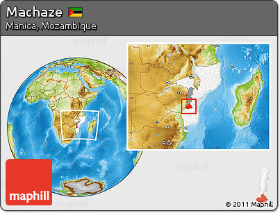 Physical Location Map of Machaze, highlighted country, highlighted parent region, within the entire country