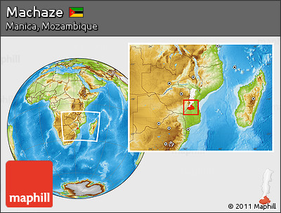 Physical Location Map of Machaze, highlighted parent region, within the entire country