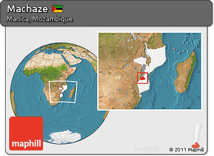 Satellite Location Map of Machaze, highlighted country, highlighted parent region, within the entire country