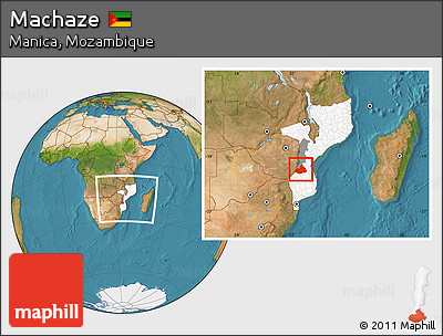 Satellite Location Map of Machaze, highlighted country, highlighted parent region, within the entire country