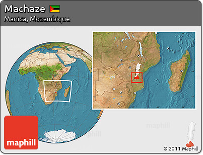 Satellite Location Map of Machaze, highlighted parent region, within the entire country