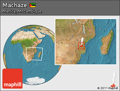 Satellite Location Map of Machaze, highlighted parent region, within the entire country