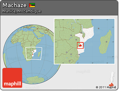 Savanna Style Location Map of Machaze, highlighted country, within the entire country