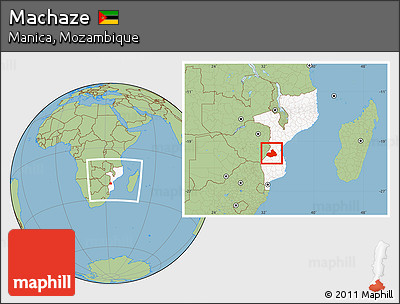 Savanna Style Location Map of Machaze, highlighted country, within the entire country