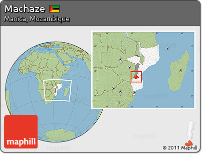 Savanna Style Location Map of Machaze, highlighted country, highlighted parent region, within the entire country