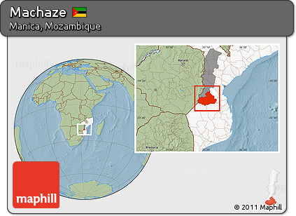 Savanna Style Location Map of Machaze, highlighted country, highlighted parent region, hill shading