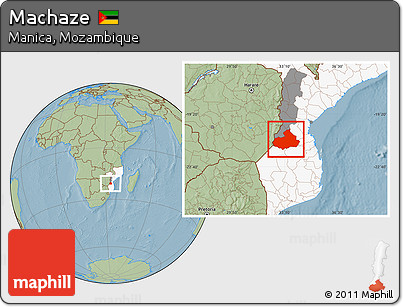 Savanna Style Location Map of Machaze, highlighted country, highlighted parent region, hill shading