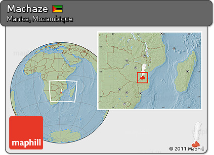 Savanna Style Location Map of Machaze, highlighted parent region, within the entire country, hill shading