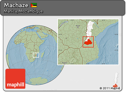 Savanna Style Location Map of Machaze, highlighted parent region, hill shading