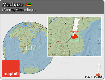 Savanna Style Location Map of Machaze, highlighted parent region, hill shading