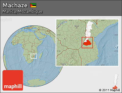 Savanna Style Location Map of Machaze, highlighted parent region, hill shading