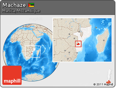 Shaded Relief Location Map of Machaze, highlighted country, within the entire country