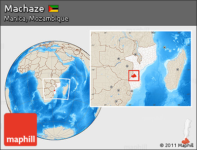 Shaded Relief Location Map of Machaze, highlighted country, within the entire country