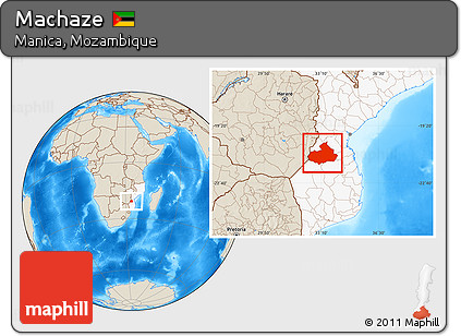 Shaded Relief Location Map of Machaze, highlighted country