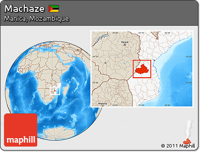 Shaded Relief Location Map of Machaze, highlighted country